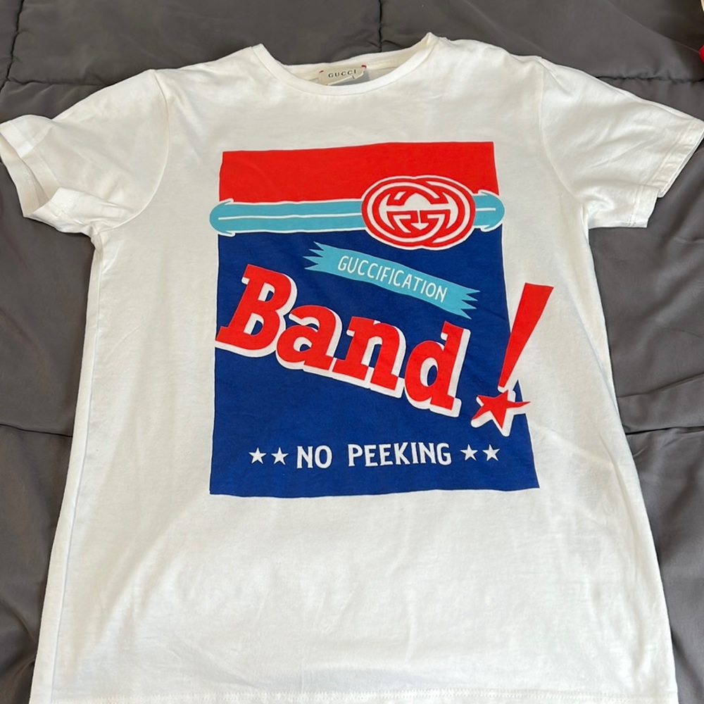 Gucci White Tee with Red and Blue Graphic